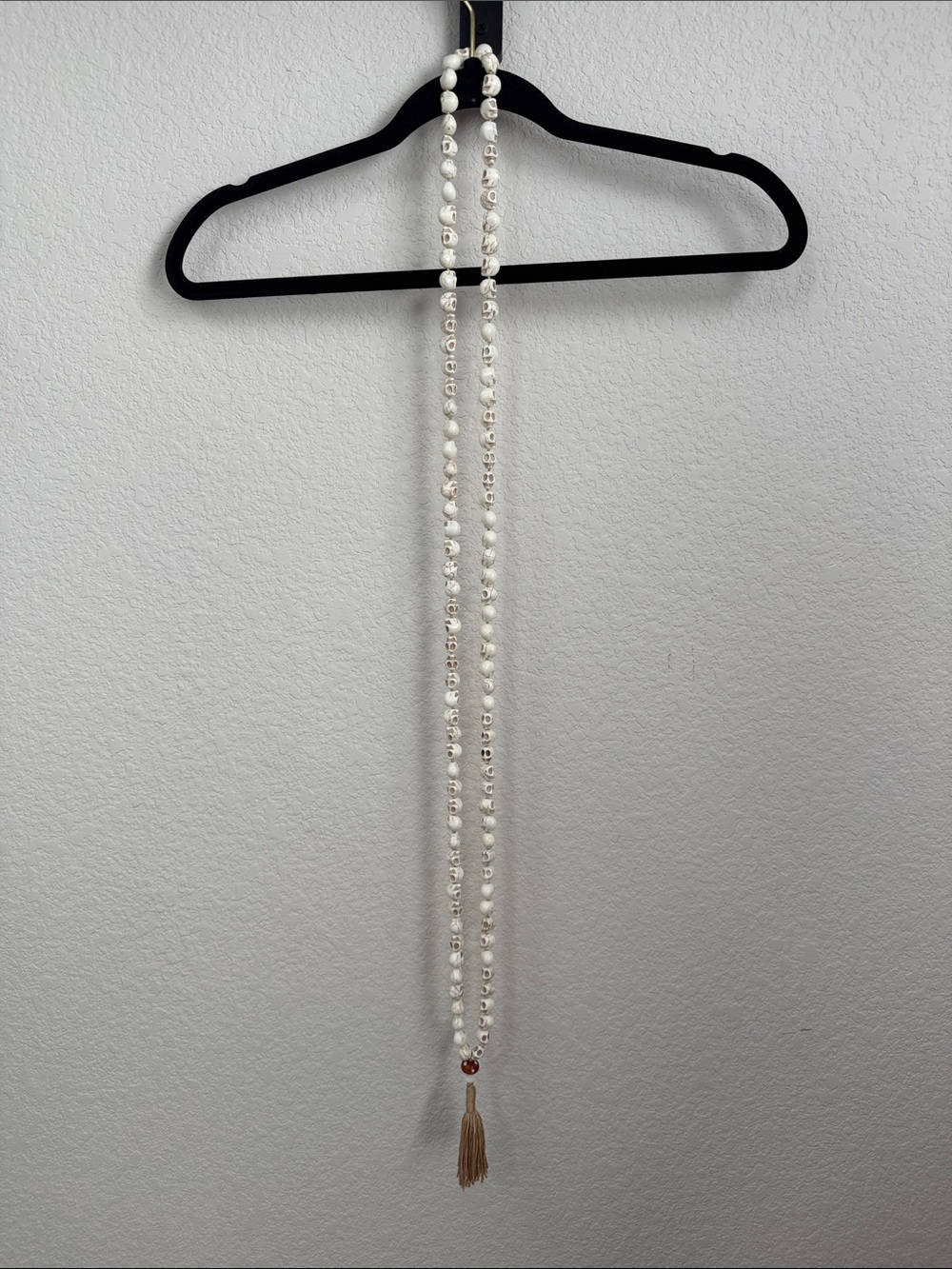 108 Bead Mala Stone Skull Necklace- Handmade ~ 34 inches